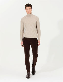 Koyu Kahverengi Slim Fit Kanvas Pantolon