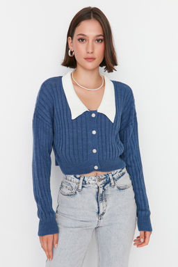 Indigo Super Crop Gomlek Garnili Triko H?rka TWOAW23HI00519