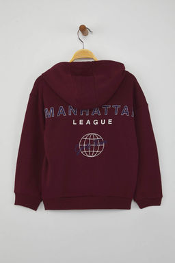 Bordo Pamuklu Slogan Bask?l? Kapusonlu Oversize Orme Unisex Cocuk Sweatshirt TKDAW26SW00010 - Trendyolmilla фото 3
