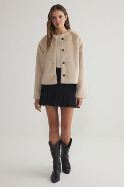 Trendyolmilla Ekru Regular Kurk Ceket Mont TWOSS25MO00033  фото 6