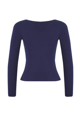 Teen Lacivert Renk Bloklu Kroseta Detayl? Slim/Vucuda Oturan Orme Bluz TWOAW26BZ00085