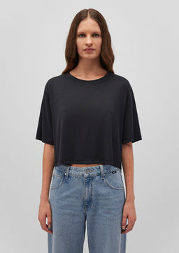 Lux Touch Siyah Basic Crop Tisort - Mavi фото 3