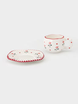 Чайная пара «Роза красная», 2 предмета: блюдце 16×1.5 см, чашка 13×10×7 см, белая