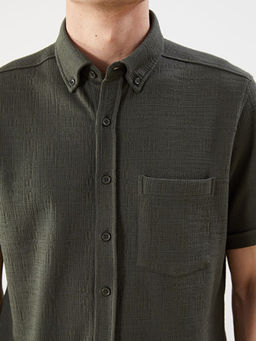 Regular Fit K?sa Kollu Poplin Erkek Dokulu G?mlek