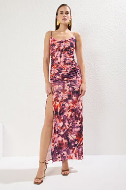 TRENDYOLMILLA Bordo Orme Uzun S?k Abiye Elbise TPRSS22AE0112