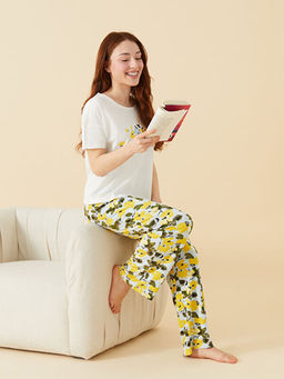 Petite Beli Lastikli ?i?ekli Kad?n Pijama Alt?