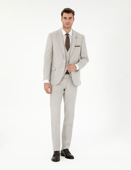 Bej Extra Slim Fit Yelekli Tak_m Elbise