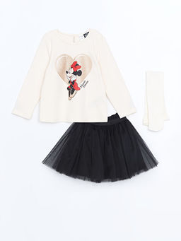 Minnie Mouse Bask?l? K?z ?ocuk Bluz ve Etek 2li Tak?m