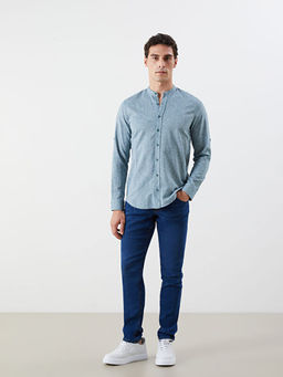 Regular Fit Uzun Kollu Keten Kar???ml? Erkek G?mlek