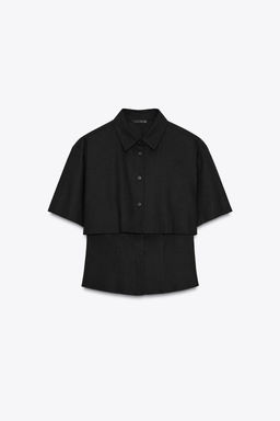 FITTED DOUBLE-LAYER LINEN BLEND SHIRT - Zara фото 5
