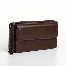 Портмоне мужское на молнии, 5 отделений, коричневое