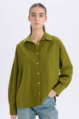 Oversize Genis Kal?p Poplin Basic Duz Uzun Kollu Gomlek - Defacto фото 5