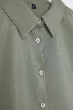 Haki Modal Yumusak Tuseli K?sa Kollu Gomlek Genis Paca Pantolon Dokuma Alt-Ust Tak?m TWOSS25AU00026 - Trendyolmilla фото 8