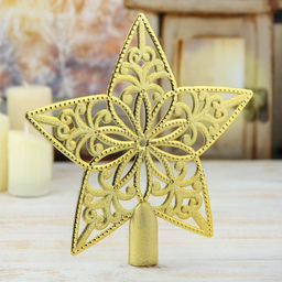 Цена за 4 шт. Звезда на ёлку (верхушка), узорчатая, 18.519 см, золотистый