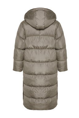 TRENDYOLMILLA Ekru Regular Kapusonlu Yandan C?t C?t Detayl? Su Itici Uzun Sisme Mont TWOAW24MO00104  фото 8
