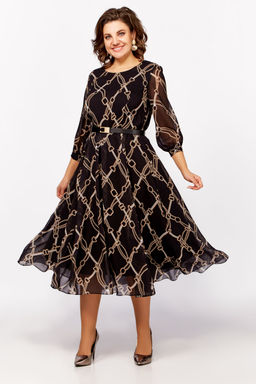 Платье Swallow 792.2 черный/принт бежевые цепи