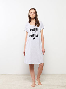 Bisiklet Yaka Bask?l? K?sa Kollu Hamile Gecelik