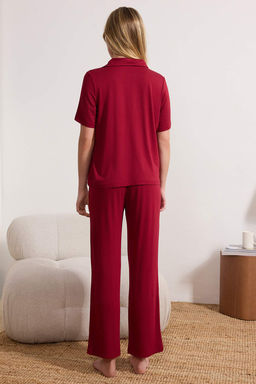 Bordo Kalp Nak?sl? Yakal? Viskon Orme Pijama Tak?m? THMSS26PT00049 - Trendyolmilla фото 4