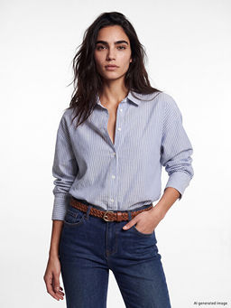 ?izgili Oversize Oxford Kad?n G?mlek