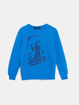 Bisiklet Yaka Bask?l? Erkek ?ocuk Sweatshirt