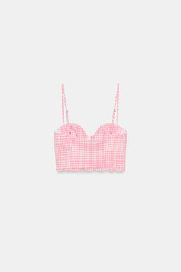 TOP CROP VOLANTE CUADRO VICHY / Rosa