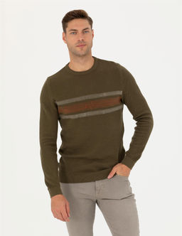 Koyu Haki Slim Fit Fermuarl_ Dik Yaka Triko Kazak - Pierre cardin фото 3
