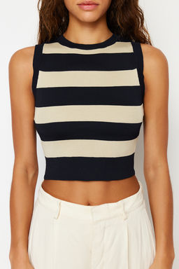 Lacivert Crop Cizgili Ince Bluz TWOSS22BZ1173