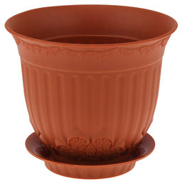 Терракот Горшок для цветов 1,7л, с поддоном, д17см, h14см, резной орнамент, морозостойкий полипропилен, т.м. NECO (Россия)
