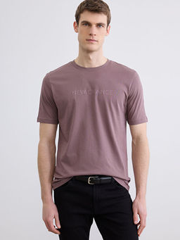 Bisiklet Yaka Bask?l? Penye Erkek Ti??rt