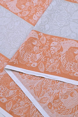 Холст полотенечный жаккард Птицы цв.оранжевый/серый, ш.0.5м, лен-30%, хлопок-70%, 210гр/м.кв - Купава фото 3