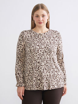B?y?k Beden Bisiklet Yaka Desenli Bluz