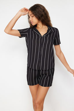 Trendyolmilla Siyah Cizgili Viskon Sortlu Dokuma Pijama Tak?m? THMSS24PT00012 фото 3