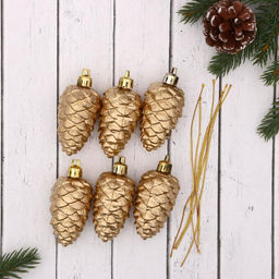 Цена за 2 шт. Ёлочные игрушки 6 шт. Шишки 3.56 см, золото