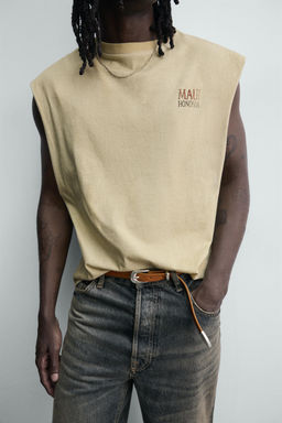 CAMISETA TANK RELAXED FIT ESTAMPADO / Crudo