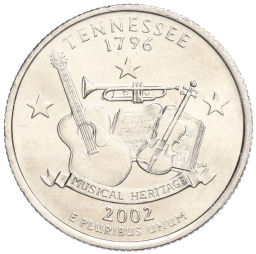 Монета 25 центов (1/4 доллара) 2002 года D США Штаты и территории  Штат Теннеси