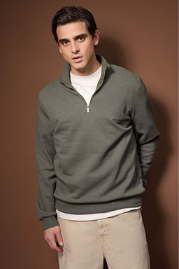 Haki Regular/Normal Kesim Dik Yaka Kal_n __i Polarl_ Sweatshirt TMNAW26SW00021