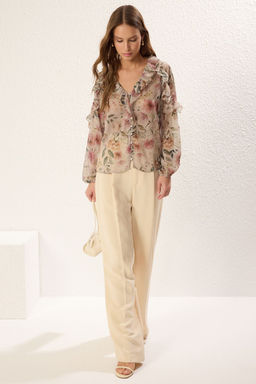 TRENDYOLMILLA Cok Renkli Sifon Transparan Cicekli F?rf?rl? Dokuma Gomlek TWOSS25GO00063  фото 2