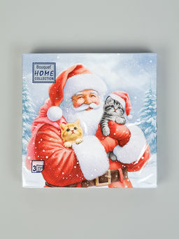 Цена за 2 шт. Салфетки новогодние бумажные Дед Мороз и котята, 3 слоя, 33?33 см, 20 шт.