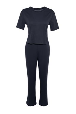 Trendyolmilla Lacivert Slogan Bask?l? Lastik Detayl? Fitilli T-shirt-Pantolon Orme Pijama THMSS21PT1016  фото 9