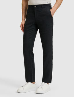 Siyah Slim Fit Beli Lastikli %100 Keten Pantolon