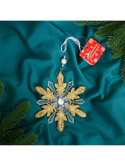 Цена за 2 шт. Ёлочная игрушка Зимнее волшебство. Снежинки лучистые, 1414 см, прозрачно-золотой, МИКС  фото 15