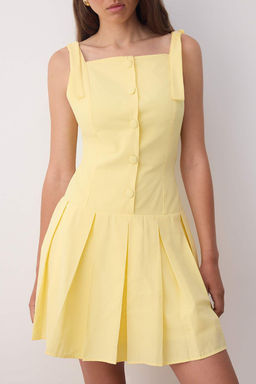 Ac?k Sar? Dugme Detayl? Pileli Dokuma Elbise TWOSS25EL00885 - Trendyolmilla фото 11