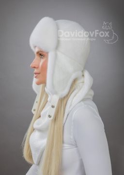 Комплект ушанка норка трикотаж белая косынка