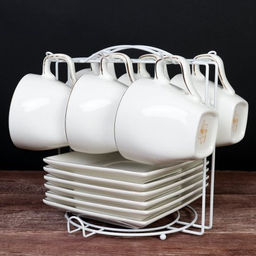 Чайный набор 12 предметов 220 мл квадратная форма MS / TC08L-12G 180 /уп 8/ костяной фарфор металл подставка - Галеонтрейд фото 4