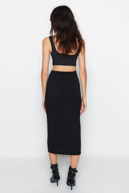 TRENDYOLMILLA Siyah Krep Tokal? Y?rtmac detayl? Maxi Yuksek Bel Esnek Orme Etek TWOAW24ET00054  фото 5
