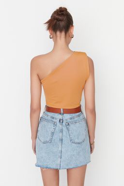 Hardal Asimetrik Yaka Esnek Alttan C?tc?tl? Esnek Orme Body TWOSS22BD00014