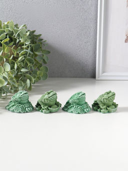 Сувенир полистоун "Денежная жаба на монетах со слитком" набор 4 шт зелёный 5х4,3х4 см