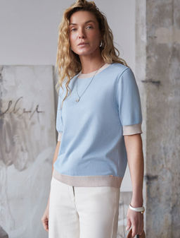 Джемпер с коротким рукавом тонкой вязки из вискозы с люрексом