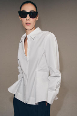 CAMISA POPEL?N PEPLUM ZW COLLECTION / Blanco - Zara фото 9