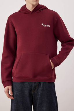 Bordo Regular/Normal Kesim S?rt Bask?l? Sweatshirt TMNAW24SW00101